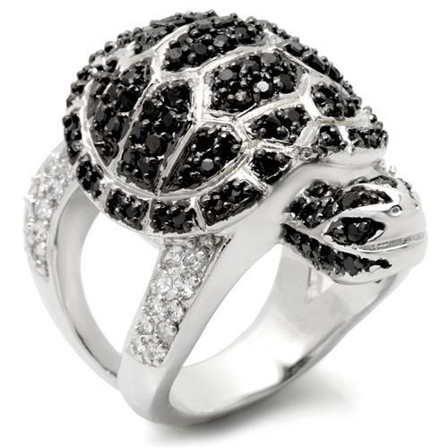 JCE005 Rhodium + Ruthenium Brass Ring with AAA Grade CZ  in Jet