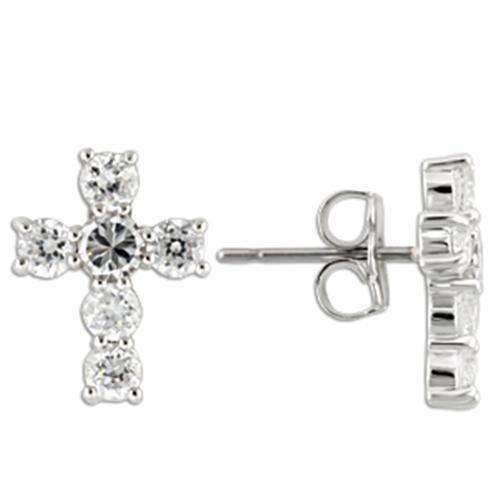 JCE155 Rhodium 925 Sterling Silver Earrings with AAA Grade CZ in Clear