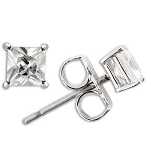 JCE158 Rhodium 925 Sterling Silver Earrings with AAA Grade CZ in Clear