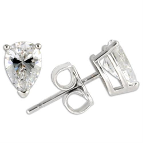 JCE164 Rhodium 925 Sterling Silver Earrings with AAA Grade CZ in Clear