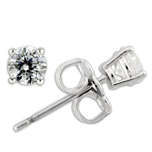 JCE170 Rhodium 925 Sterling Silver Earrings with AAA Grade CZ in Clear
