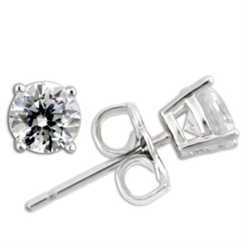 JCE171 Rhodium 925 Sterling Silver Earrings with AAA Grade CZ in Clear