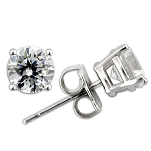 JCE172 Rhodium 925 Sterling Silver Earrings with AAA Grade CZ in Clear