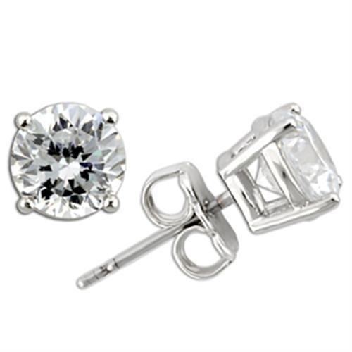 JCE173 Rhodium 925 Sterling Silver Earrings with AAA Grade CZ in Clear