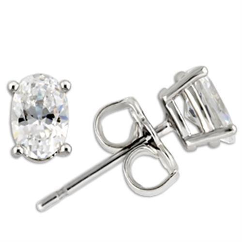 JCE174 Rhodium 925 Sterling Silver Earrings with AAA Grade CZ in Clear