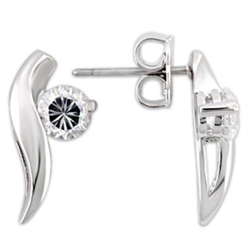 JCE177 Rhodium 925 Sterling Silver Earrings with AAA Grade CZ in Clear
