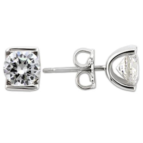 JCE178 Rhodium 925 Sterling Silver Earrings with AAA Grade CZ in Clear