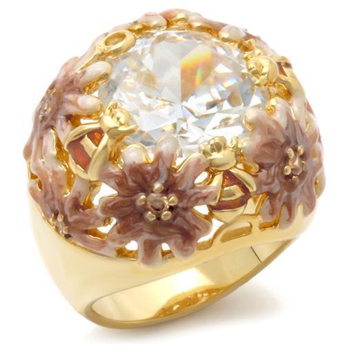 JCE203 Matte Gold & Gold Brass Ring with AAA Grade CZ  in Clear