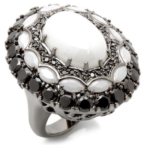 JCE213 Ruthenium Brass Ring with Milky CZ  in White