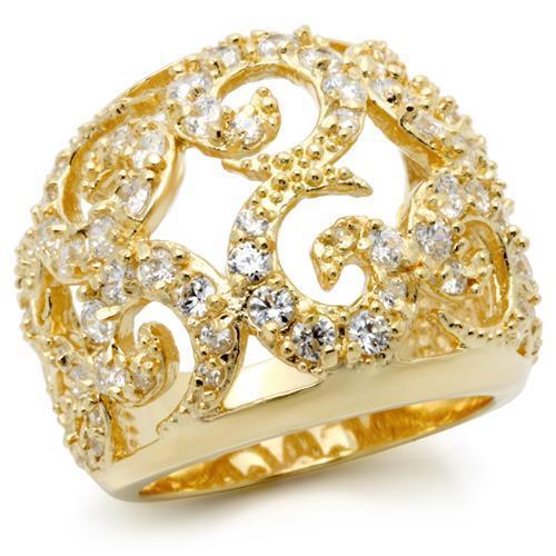 JCE274 Gold Brass Ring with AAA Grade CZ  in Clear