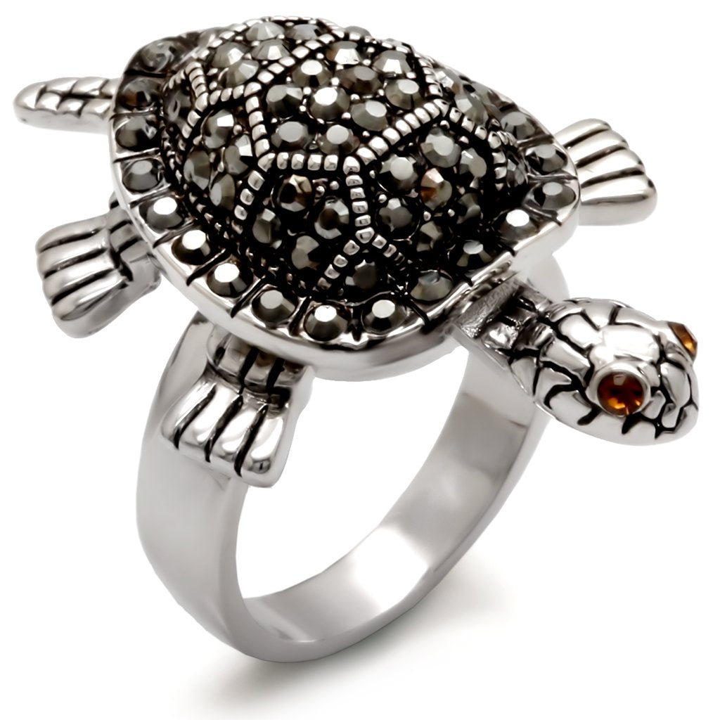JCE285 Rhodium Brass Ring with Top Grade Crystal  in Multi Color