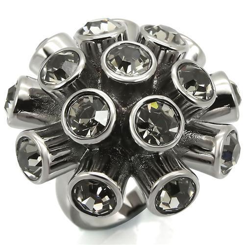 JCE306 Ruthenium Brass Ring with Top Grade Crystal  in Jet