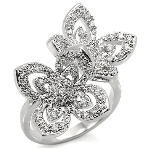 JCE336 Rhodium Brass Ring with AAA Grade CZ  in Clear