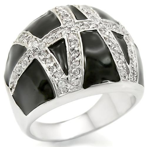 JCE355 Rhodium Brass Ring with AAA Grade CZ  in Clear