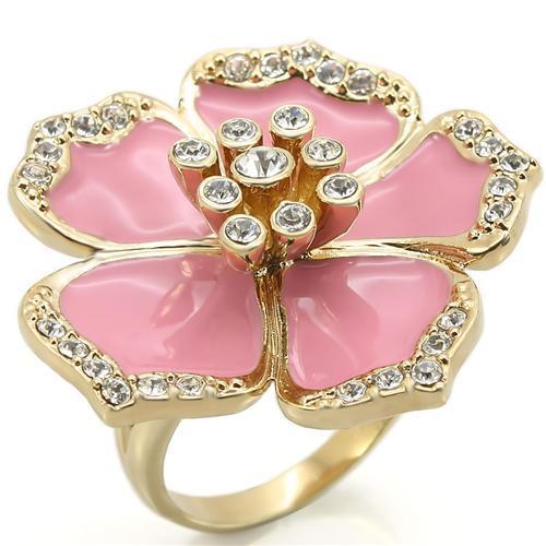 JCE376 Gold Brass Ring with Top Grade Crystal  in Clear