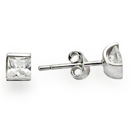 JCE388 Rhodium 925 Sterling Silver Earrings with AAA Grade CZ in Clear