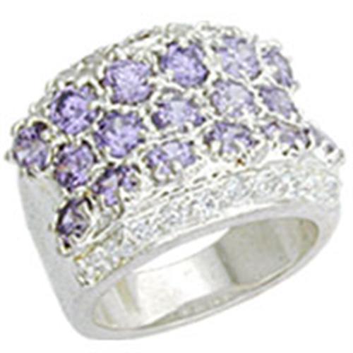 JCE507 High-Polished 925 Sterling Silver Ring with AAA Grade CZ  in Light Amethyst