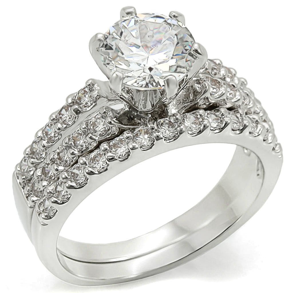 JCE009 Rhodium Brass Ring with AAA Grade CZ  in Clear
