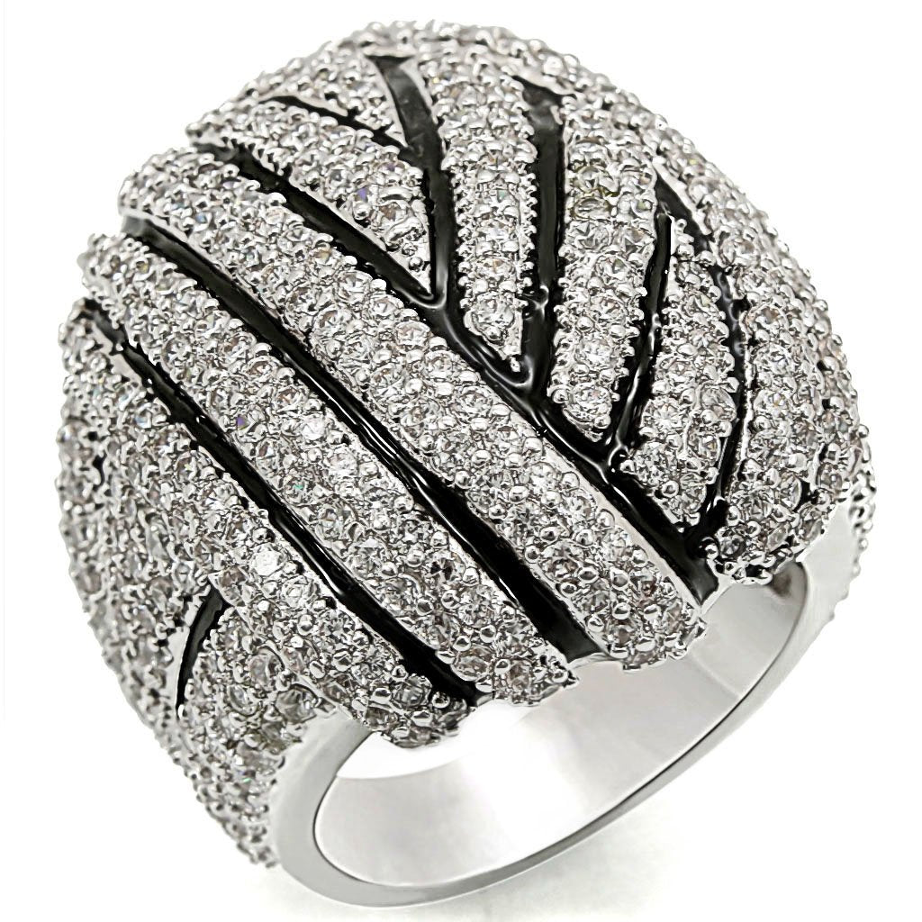 JCE2016 Rhodium Brass Ring with AAA Grade CZ  in Clear