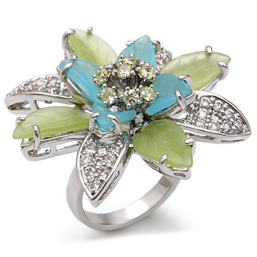 JCE094 Rhodium Brass Ring with Synthetic Synthetic Glass in Multi Color