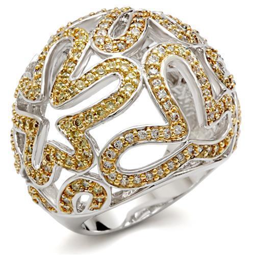 JCE095 Reverse Two-Tone Brass Ring with AAA Grade CZ  in Topaz