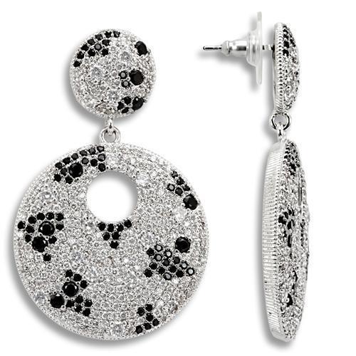 JCE122 Imitation Rhodium Brass Earrings with AAA Grade CZ in Black Diamond