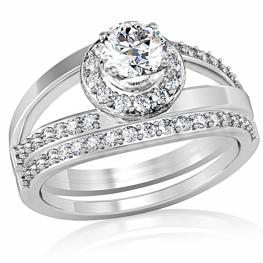 JCE164 Rhodium Brass Ring with AAA Grade CZ  in Clear