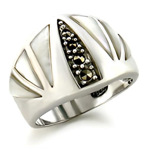 JCE103 Antique Tone 925 Sterling Silver Ring with Precious Stone Conch in White