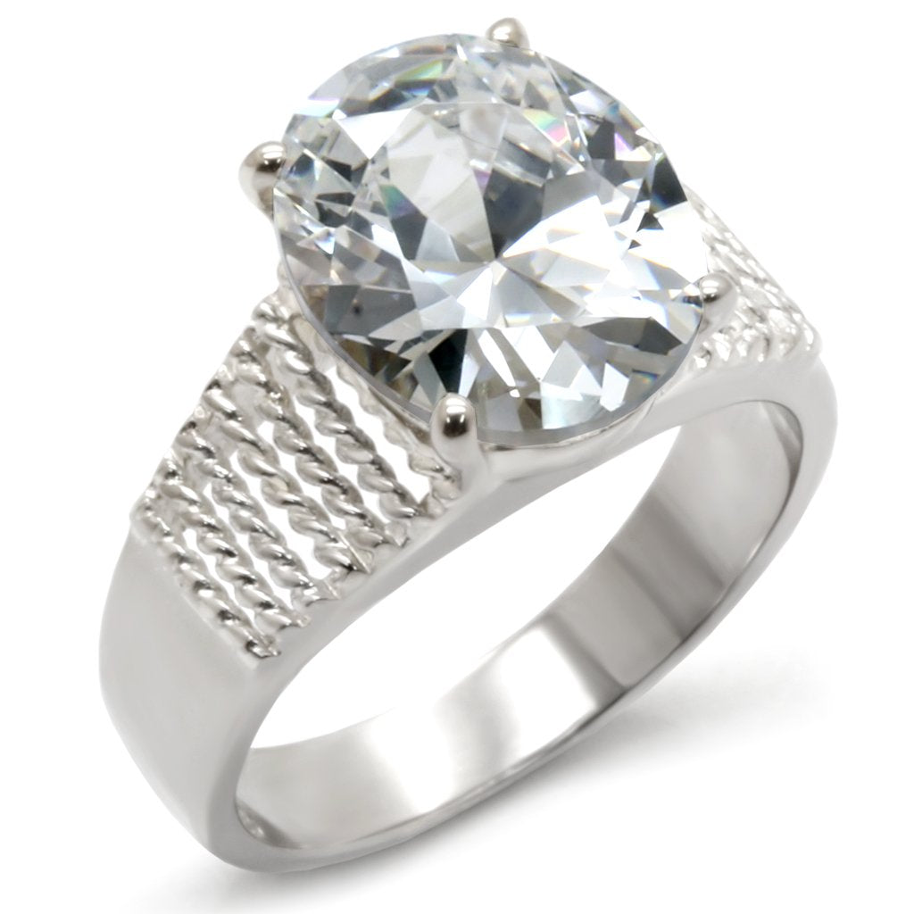 JCE118 High-Polished 925 Sterling Silver Ring with AAA Grade CZ  in Clear