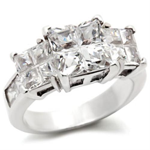 JCE725 High-Polished 925 Sterling Silver Ring with AAA Grade CZ  in Clear
