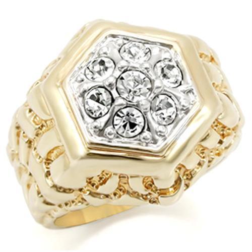 JCE037 Gold+Rhodium Brass Ring with Top Grade Crystal  in Clear