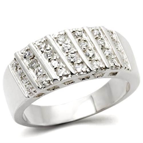 JCE2214 High-Polished 925 Sterling Silver Ring with AAA Grade CZ  in Clear
