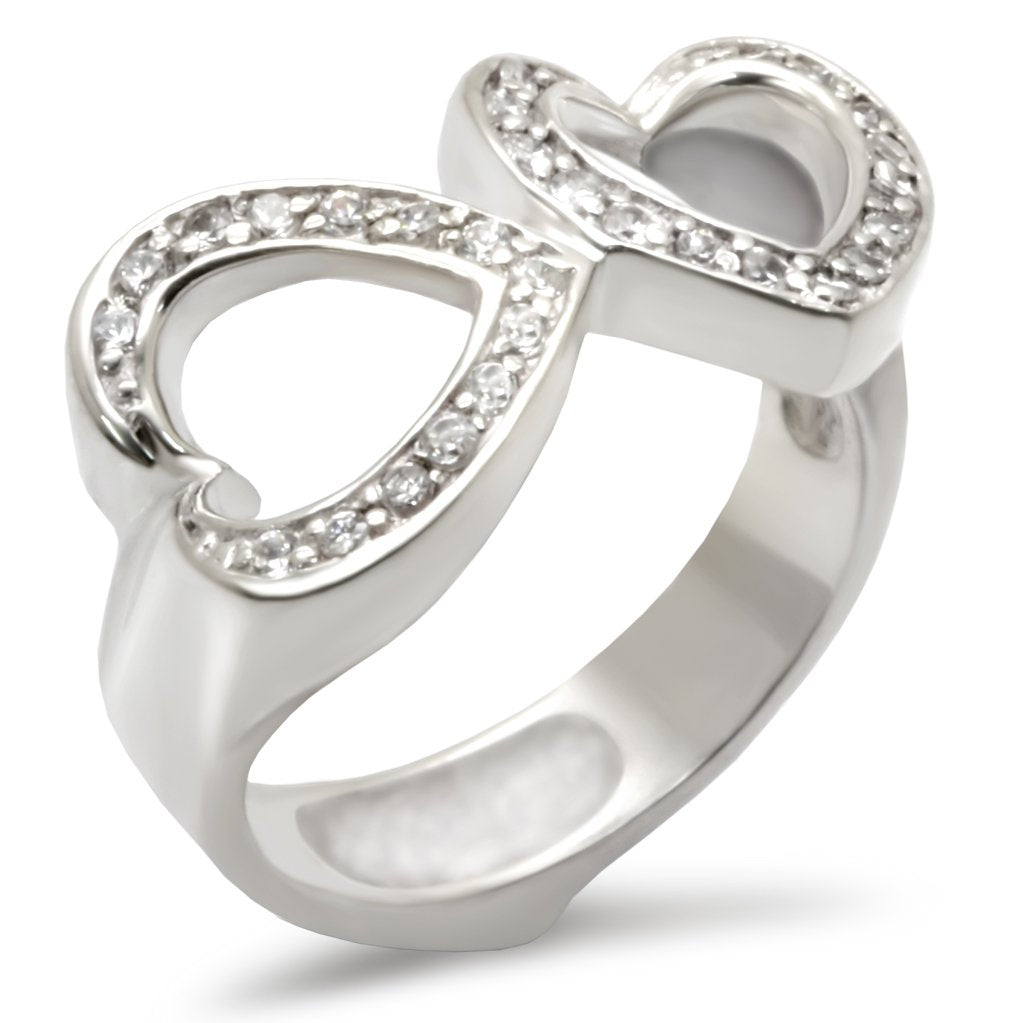 JCE235 High-Polished 925 Sterling Silver Ring with AAA Grade CZ  in Clear