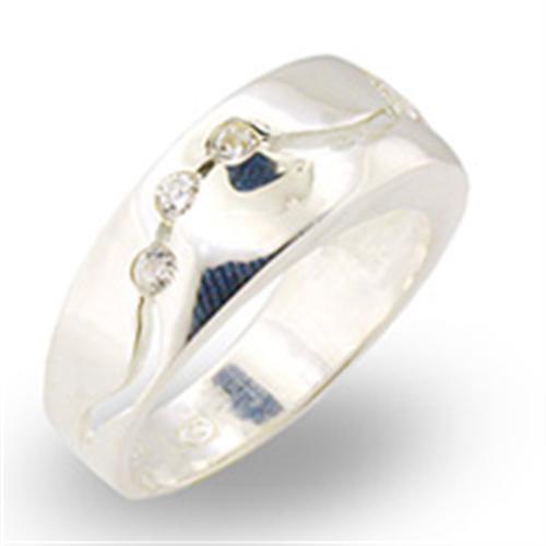 JCE336 High-Polished 925 Sterling Silver Ring with AAA Grade CZ  in Clear