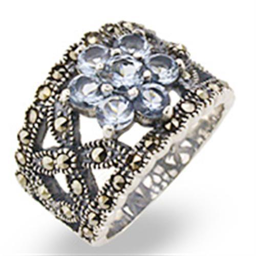 JCE330 Antique Tone 925 Sterling Silver Ring with Synthetic Spinel in Sea Blue