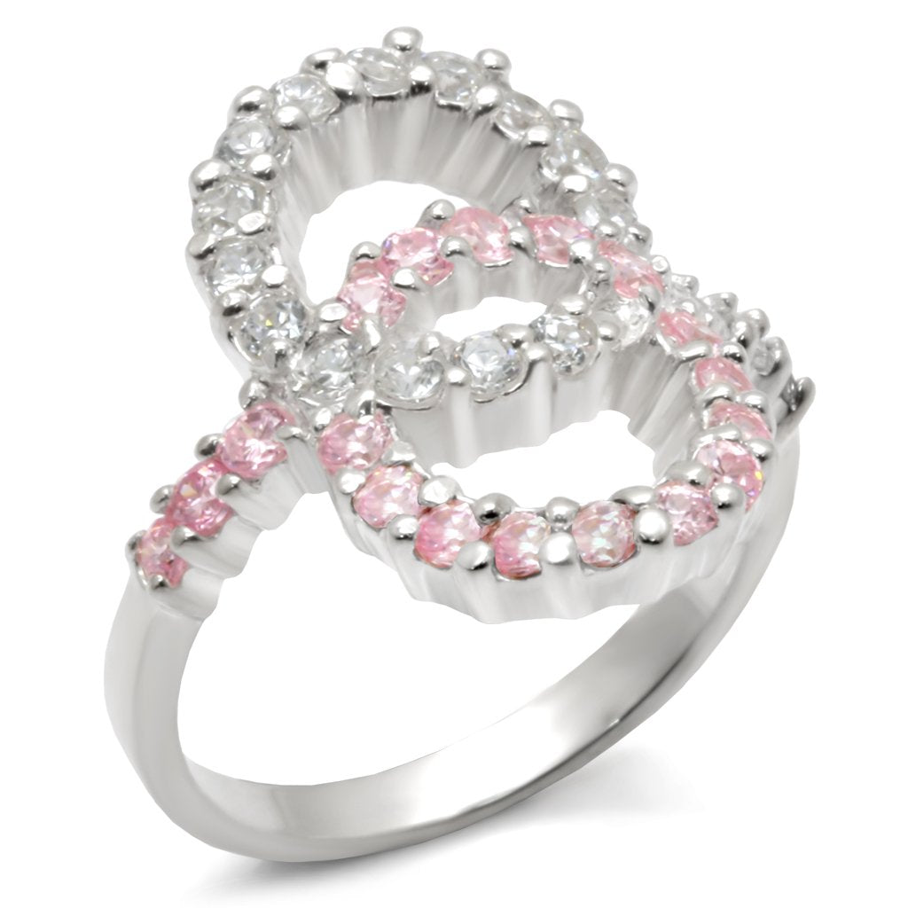 JCE516 High-Polished 925 Sterling Silver Ring with AAA Grade CZ  in Rose