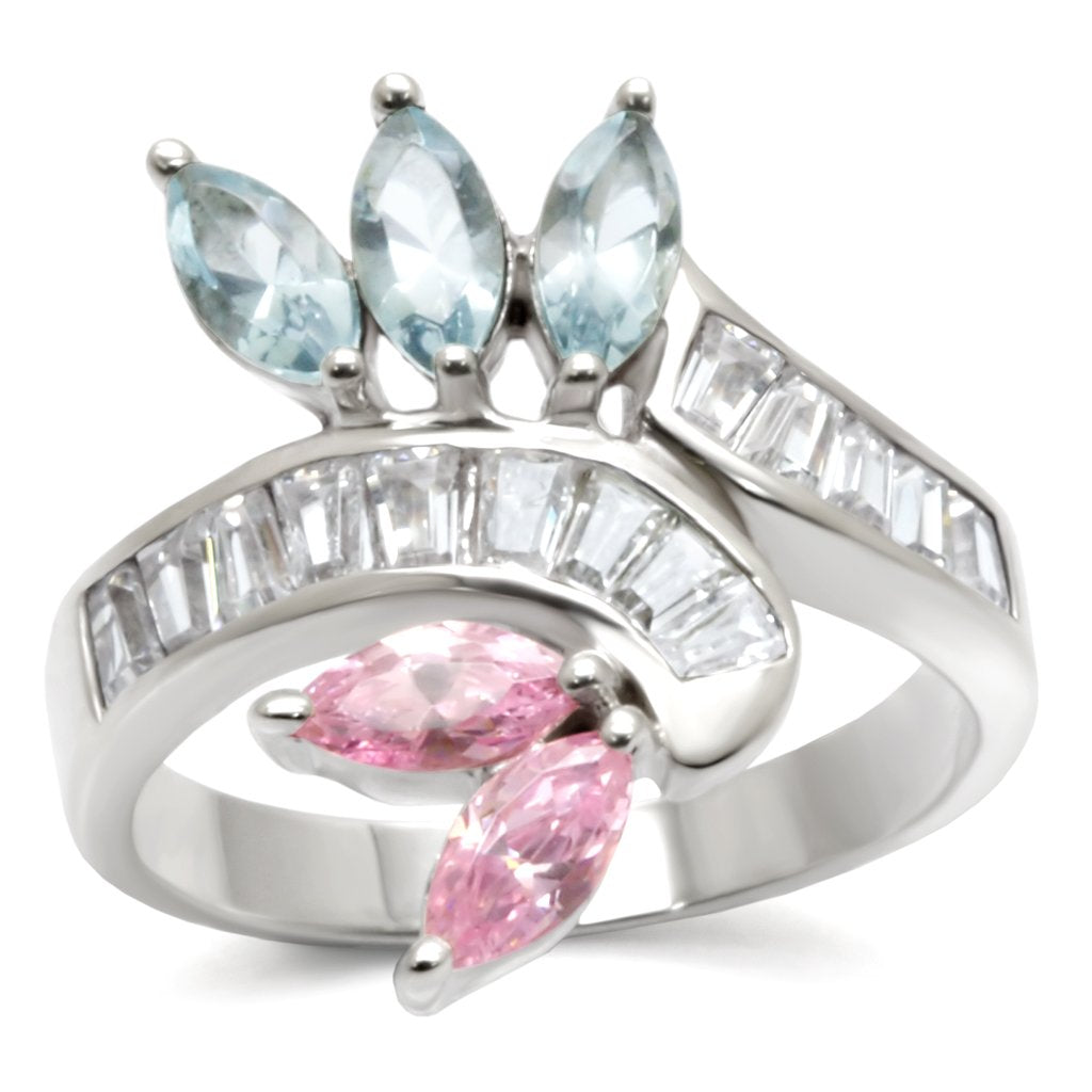 JCE814 High-Polished 925 Sterling Silver Ring with AAA Grade CZ  in Multi Color