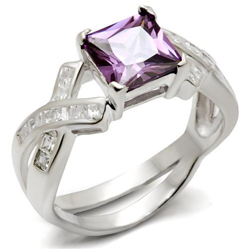 JCE403 High-Polished 925 Sterling Silver Ring with AAA Grade CZ  in Amethyst