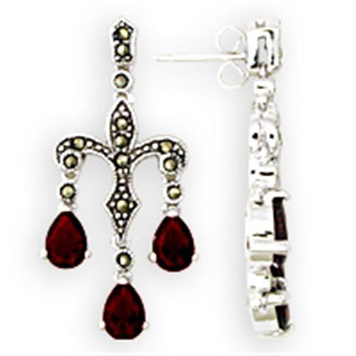JCE901 Antique Tone 925 Sterling Silver Earrings with AAA Grade CZ in Garnet-PCS