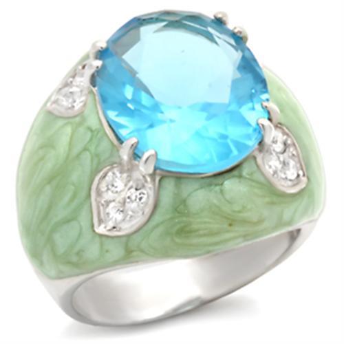 JCE401 High-Polished 925 Sterling Silver Ring with Synthetic Spinel in Sea Blue