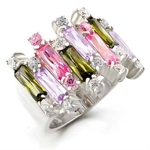 JCE611 High-Polished 925 Sterling Silver Ring with AAA Grade CZ  in Multi Color