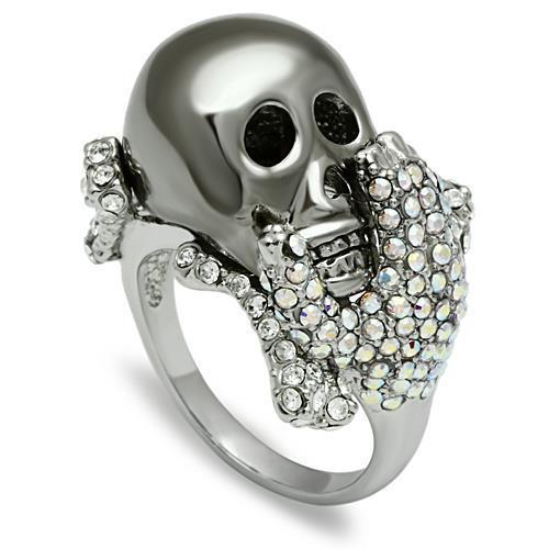 JCE006 Rhodium + Ruthenium White Metal Ring with Top Grade Crystal  in Aurora Borealis (Rainbow Effect)
