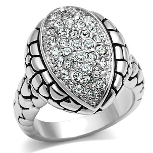 JCE058 Rhodium Brass Ring with Top Grade Crystal  in Clear