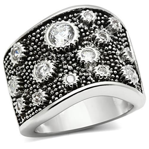 JCE2059 Rhodium Brass Ring with AAA Grade CZ  in Clear