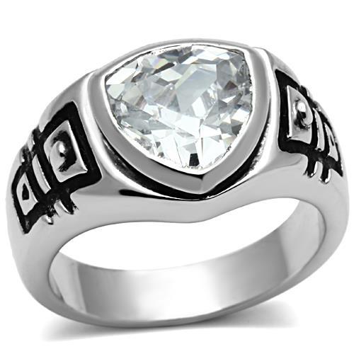 JCE062 Rhodium Brass Ring with AAA Grade CZ  in Clear