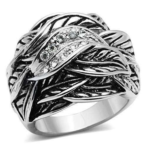 JCE063 Rhodium Brass Ring with Top Grade Crystal  in Clear