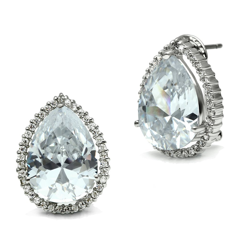 JCE080 Rhodium Brass Earrings with AAA Grade CZ in Clear