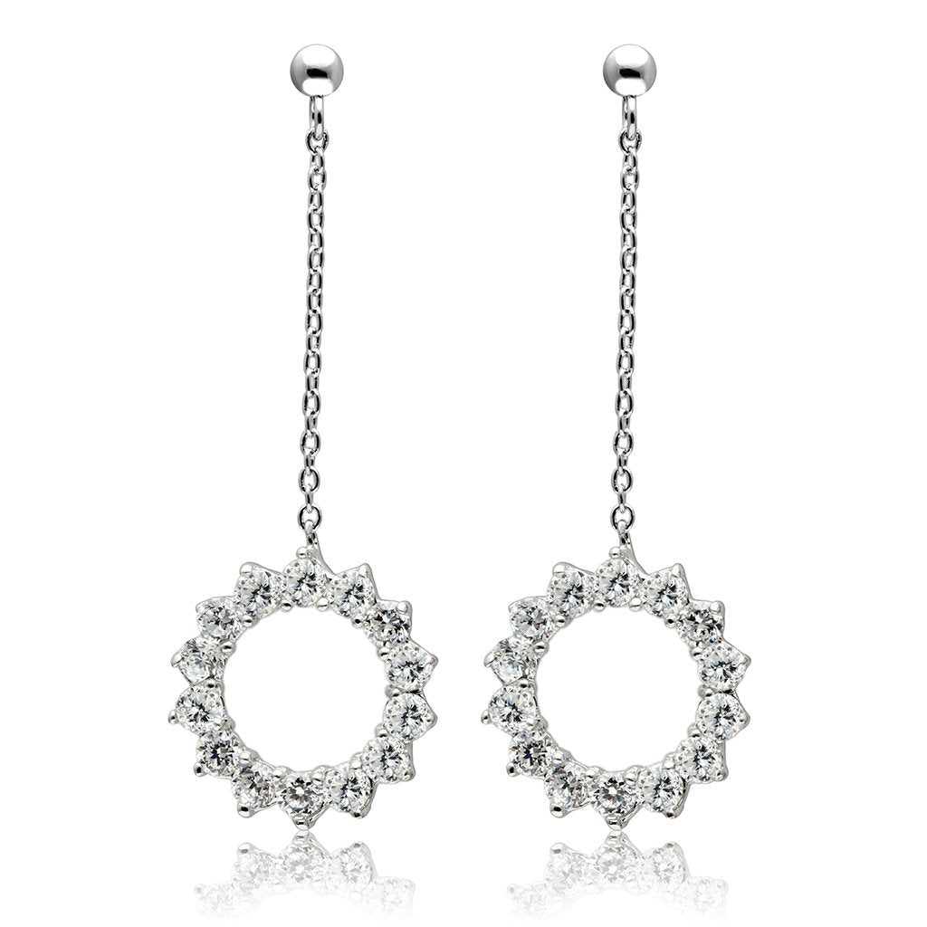 JCE081 Rhodium Brass Earrings with AAA Grade CZ in Clear