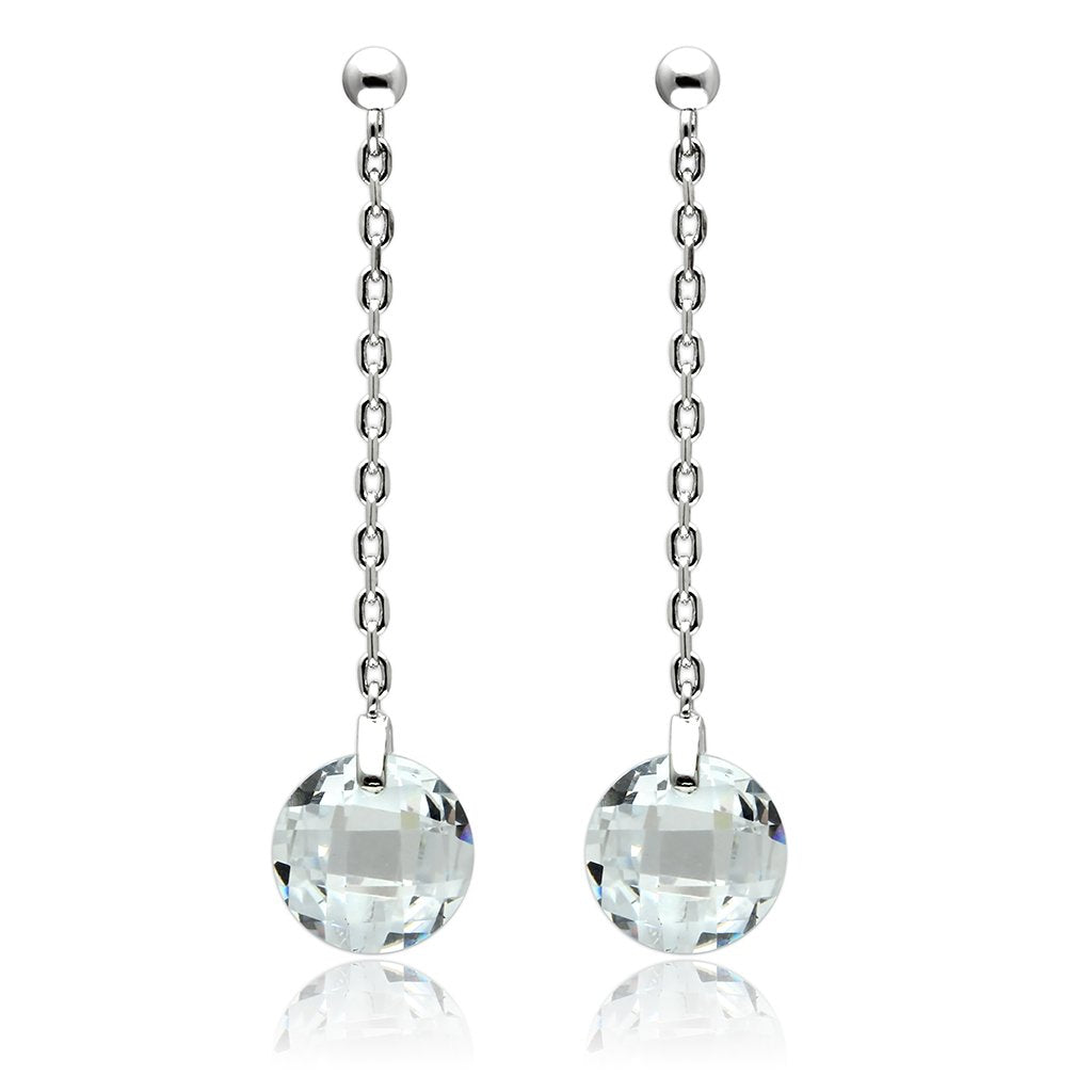 JCE082 Rhodium Brass Earrings with AAA Grade CZ in Clear