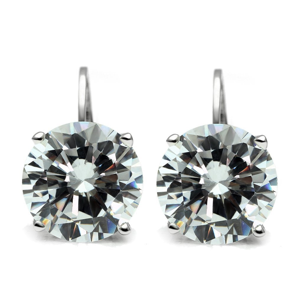 JCE090 Rhodium Brass Earrings with AAA Grade CZ in Clear